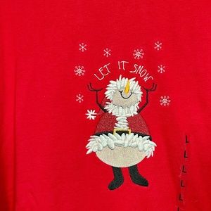 Santa Snowman Holiday Winter Red Sweatshirt White Mockneck Let It Snow Sz Large